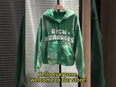 Custom 400/500 gsm Heavy Weight Cotton Zipper Vintage Patch Embroidery Acid Wash Hoodie