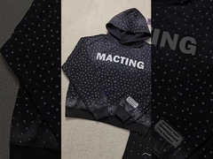 Custom Applique Embroidery Distressed Rhinestone Zip up Hoodie Acid Wash Vintage Washed Fleece Stree