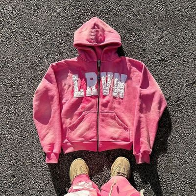 Buy Custom Oversized 500gsm Acid Washed Zip Up Distressed Letter Patchwork Embroidery Hoodies online manufacture
