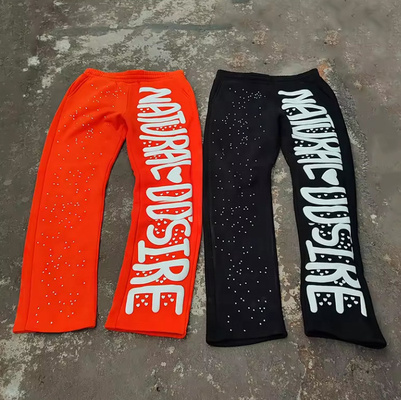 Buy Custom Rhinestone Puff Print Sweat Pants Joggers Vintage Acid Wash Flared Sweatpants Men online manufacture