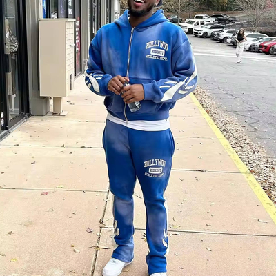 Buy Custom Streetwear Vintage Cropped Zip Hoodie and Sweatpants Set with Towel Embroidery online manufacture