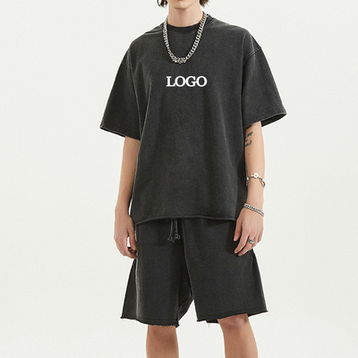 Buy Men's Custom Logo Oversized 100% Cotton Sportswear Tracksuit T-shirt and Shorts Set online manufacture