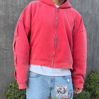 Buy Autumn Custom 400 gsm Oversized Hoody Mens in Pink Red Sun Faded Stone Wash with Needle Detection online manufacture
