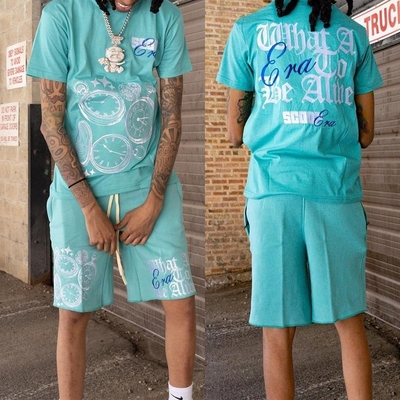 Buy Silk Screen Printing Custom Tracksuit for Men Mens T Shirts and Sweat Shorts Set online manufacture