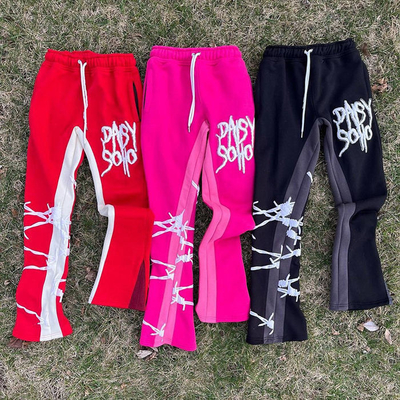 Buy Men'S Black Flared Sweatpants Blank 3D Puff Print Casual Daily Life Acid Wash French Terry online manufacture