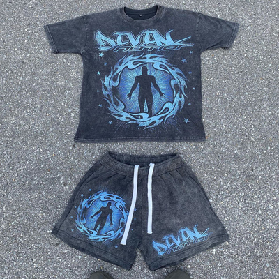 Buy Custom Streetwear Vintage Two Piece Joggers Tshirt Stone Acid Wash Set for Men online manufacture