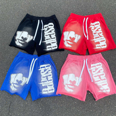Buy Vintage Graphic French Terry Shorts with Drawstring Closure and Distressed Acid Wash online manufacture