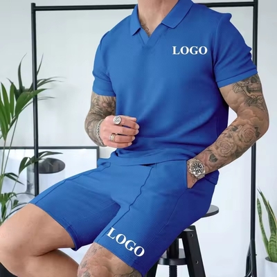 Buy Customized 2024 Summer Tracksuit Set for Men Solid Color Polo T shirt and Waffle Shorts online manufacture