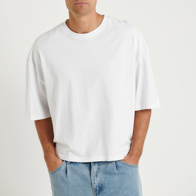 Buy Black Boxy Cropped Graphic Tee Tshirt Men Heavyweight Cotton Box Cut Fit Short Sleeve Crop T Shirt online manufacture