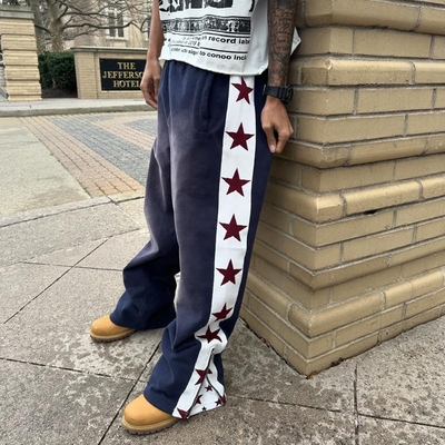Buy Custom Men's Streetwear Anti-Static Sweatpants in Baggy Flared Style with Side Stripe online manufacture