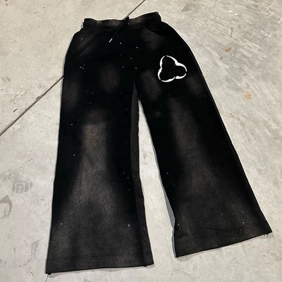 Buy Spring Season Men's Rhinestone Pants Custom Oversized Acid Washed Cut and Sew Sweatpants online manufacture