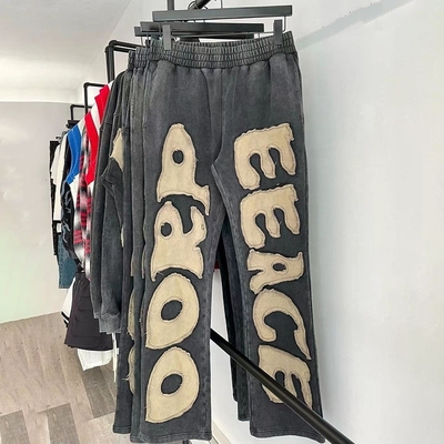 Buy Custom Heavyweight Cotton Distressed Embroidery Patchwork Flared Sweatpants Regular Fit online manufacture