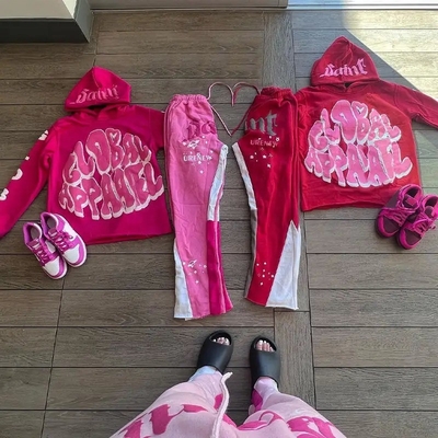 Buy Collar Custom Hooded Women's Y2k Sweatshirt with Zip Up Design and Flare Sweatpants Set online manufacture