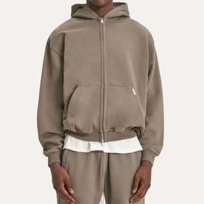 Buy Washed Heavyweight Cotton Drop Shoulder Blank Acid Distressed Cropped Zip Up Hoodie online manufacture