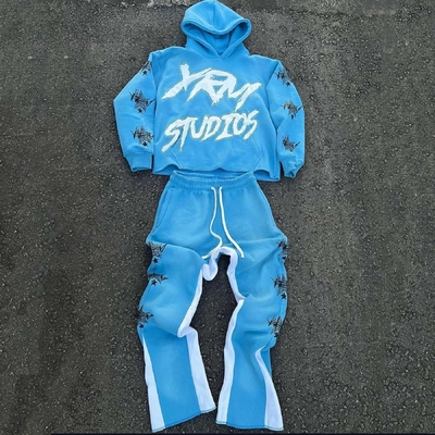 Buy Custom Size Y2K Cut Raw Hem Hoodie and Sweatpants Set for Men's Streetwear in Cotton online manufacture