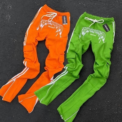 Buy Cotton Flared Sweatpants For Men Women Zipper Pockets Cargo Pants Stacked Flared Stripe Sweatpants online manufacture