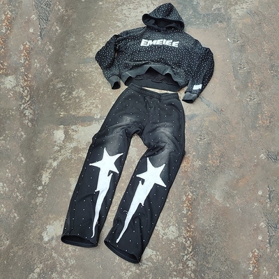 Buy Custom Acid Wash 2 Piece Jogger Tracksuit Jogging Suits For Men DTG Printing Stacked Design online manufacture