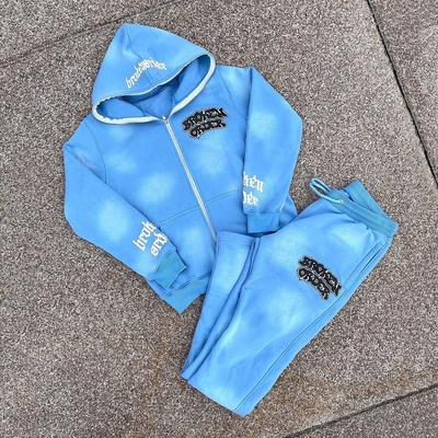 Buy Labels Unisex Men'S Hoodies Set Custom Full Zip Up Hoodie Tracksuit Acid Wash Sweatsuit online manufacture
