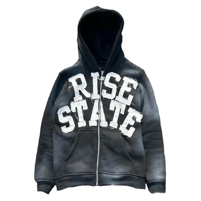 Buy Patch Embroidery Vintage Sun Faded French Terry Distressed Hoodie with Puff Printing online manufacture