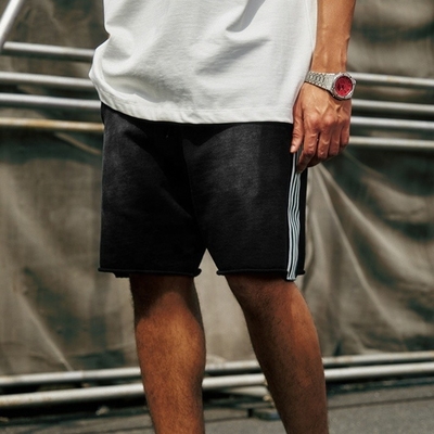 Buy Light Wash 2024 Summer Side Stripe French Terry Cotton Running Vintage Weaving Shorts online manufacture