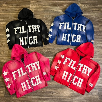 Buy Custom 300 gsm Pullover Hoodie with Acid Wash and Vintage Distressed Embroidery Patch online manufacture
