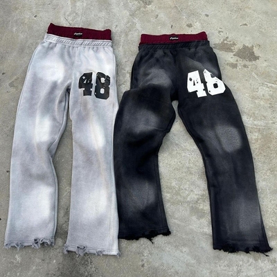 Buy Customized Man Streetwear Distressed Acid Wash Flared Sweat Pants Men Baggy Double Waisted Sweatpants online manufacture