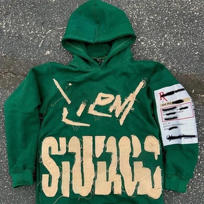 Buy Custom 420 gsm Men's Streetwear Hoodie with Patch Embroidery Vintage Acid Wash Design online manufacture