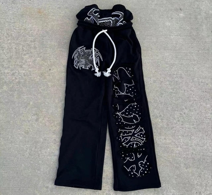 Buy Vintage Acid Wash Distressed Rhinestone Double Waist Flared Baggy Sweatpants 100% Cotton online manufacture