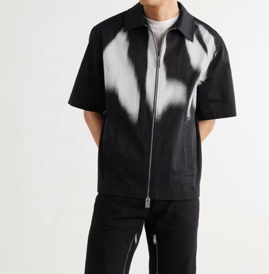 Buy Men's Casual Heavyweight Cotton Black Print Zip Up Shirt S-5XL or Custom Hip Hop Styl online manufacture