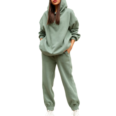 Buy Customized Womens Sweat Suits Plain Blank Hoodie and Sweatpants Set for Autumn Season online manufacture