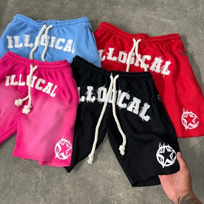 Buy Custom Mens Streetwear Thick Drawstring Vintage Applique Sweat Short Cut Edge Acid Wash online manufacture