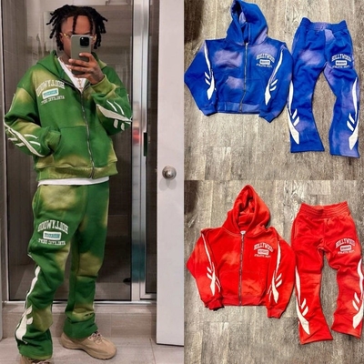 Buy Gender-Neutral Men's Acid Wash Zipper Tracksuit 2 Piece Set with Hoodies and Sweatpants online manufacture
