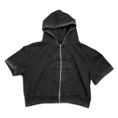 Buy Black Vintage Blank T Shirts Bulk Anti Wrinkle Summer Streetwear Hoodie Washed Embroidered Patchwork online manufacture