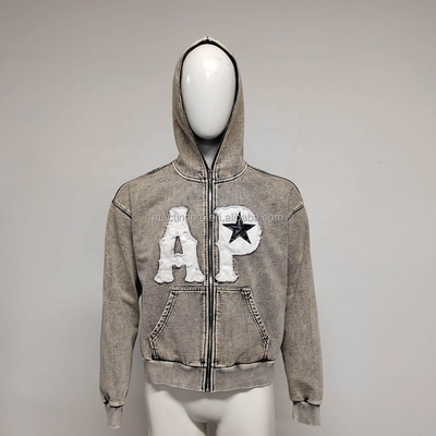 Buy 360 Grams Fabric Weight Custom Hoodies with Full Face Zip Up and Vintage Acid Wash online manufacture