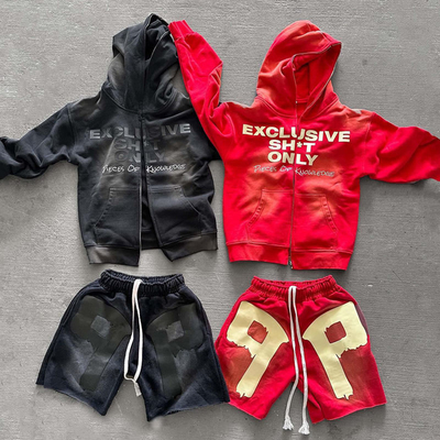 Buy Acid Wash Zip Up Hoodie and Sweatpants Set Custom Design for Men online manufacture