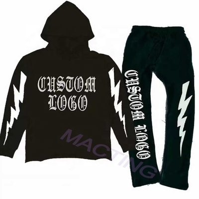 Buy Men's Cotton French Terry Cropped Raw Hem Cut Sew Acid Washed Flared Sweatpants Hoodie Set online manufacture