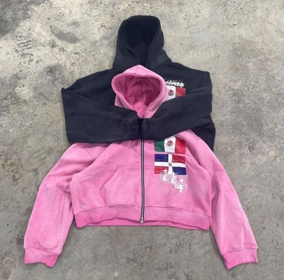 Buy Custom Applique Embroidery Logo Heavyweight Oversized Unisex Hoodies Zipper up Sleeve online manufacture