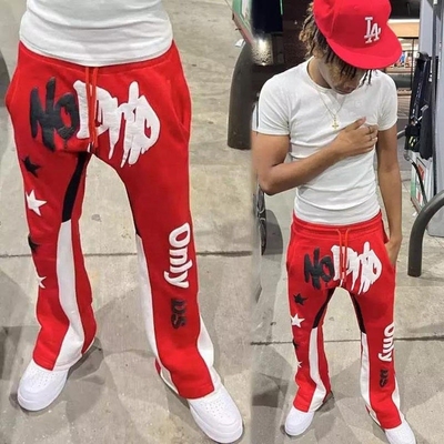 Buy Red Flare Sweatpants For Men Anti-Static Joggers Track Sweat Pants Vintage Style Puff Printing online manufacture