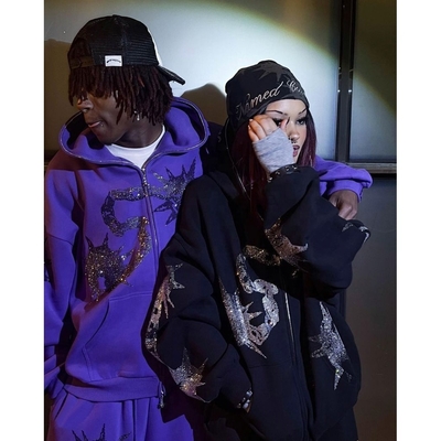 Buy Y2k Streetwear Unisex Men's Custom Hoodies and Sweatpants Set with Rhinestone Hoodie online manufacture