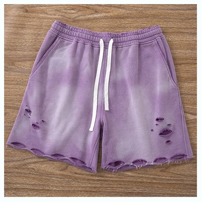 Buy Acid Wash Cycling Shorts Distressed Ripped Hole Acid Washed Sweat Shorts Breathable Fabric online manufacture