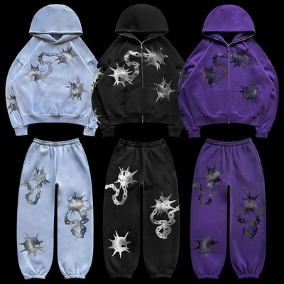 Buy Streetwear Y2k Unisex Full Face Zip Up Bling String Hoodie Set 100% Cotton Custom Men online manufacture