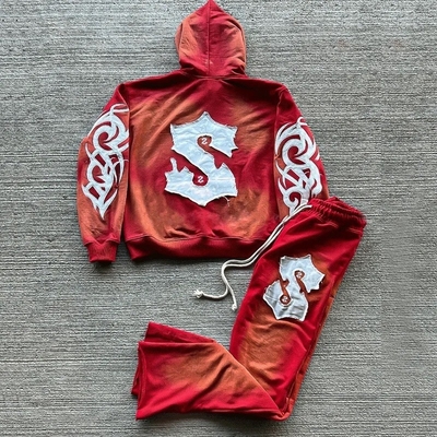 Buy Men's Acid Wash Sun Faded Flared Sweatpants Set with Custom Patch Embroidery Logo online manufacture