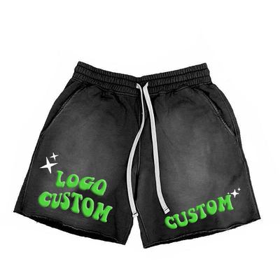 Buy Custom Screen Puff Printing Mens Sweat Shorts in Acid Washed Streetwear Hip Hop Style online manufacture