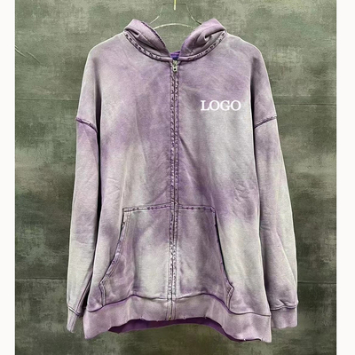 Buy Vintage Distressed Ripped Tie Dye Zip Up Hoodies Needle Detection and Custom Pattern online manufacture