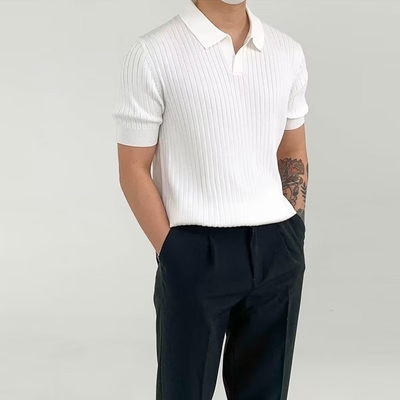 Buy 2024 Summer Fashion Elegant Trendy Quarter Sleeved Plain Polo Collar T-shirt for Men online manufacture
