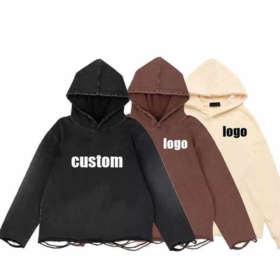 Buy Cotton Custom Logo Vintage Distressed Acid Washed Loose Cropped Hoodie Men Streetwear online manufacture