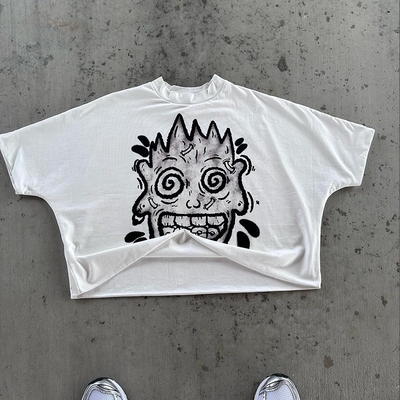 Buy 300 gsm Oversized Heavyweight 100% Cotton T-Shirt with Custom Print Boxy Fit Crop Tee online manufacture