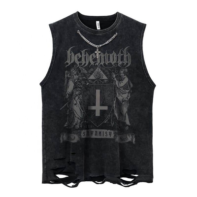 Buy Custom Logo Streetwear Cut Raw Hem Tank Tops for Casual Daily Life Vintage Acid Wash online manufacture