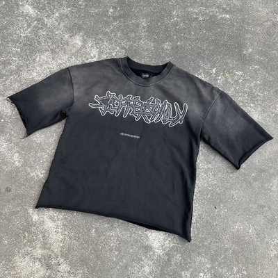 Buy 300Gsm French Terry Heavyweight T-Shirt Tee Sun Faded Acid Washed Boxy Cropped T Shirt Men online manufacture