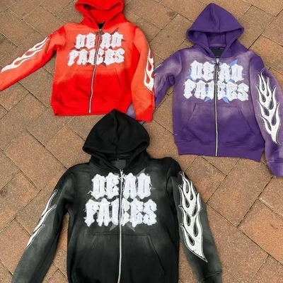 Buy Stonewashed Men's Vintage Cut And Sew Distressed Embroidery Patch Sun Faded Purple Zip Up Acid Wash Hoodie online manufacture